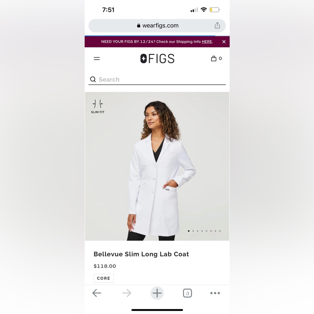 White Lab Coat - Figs - Slim Fit XS